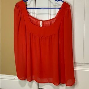 red/orange sheer flowy blouse top